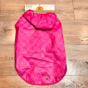 NWT C&C California Dog Raincoat Hooded Pink Checkered‎ Size Large L Waterproof